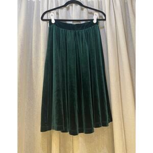 Ktoo gathered hem a-line midi skirt dark emerald green velvet texture